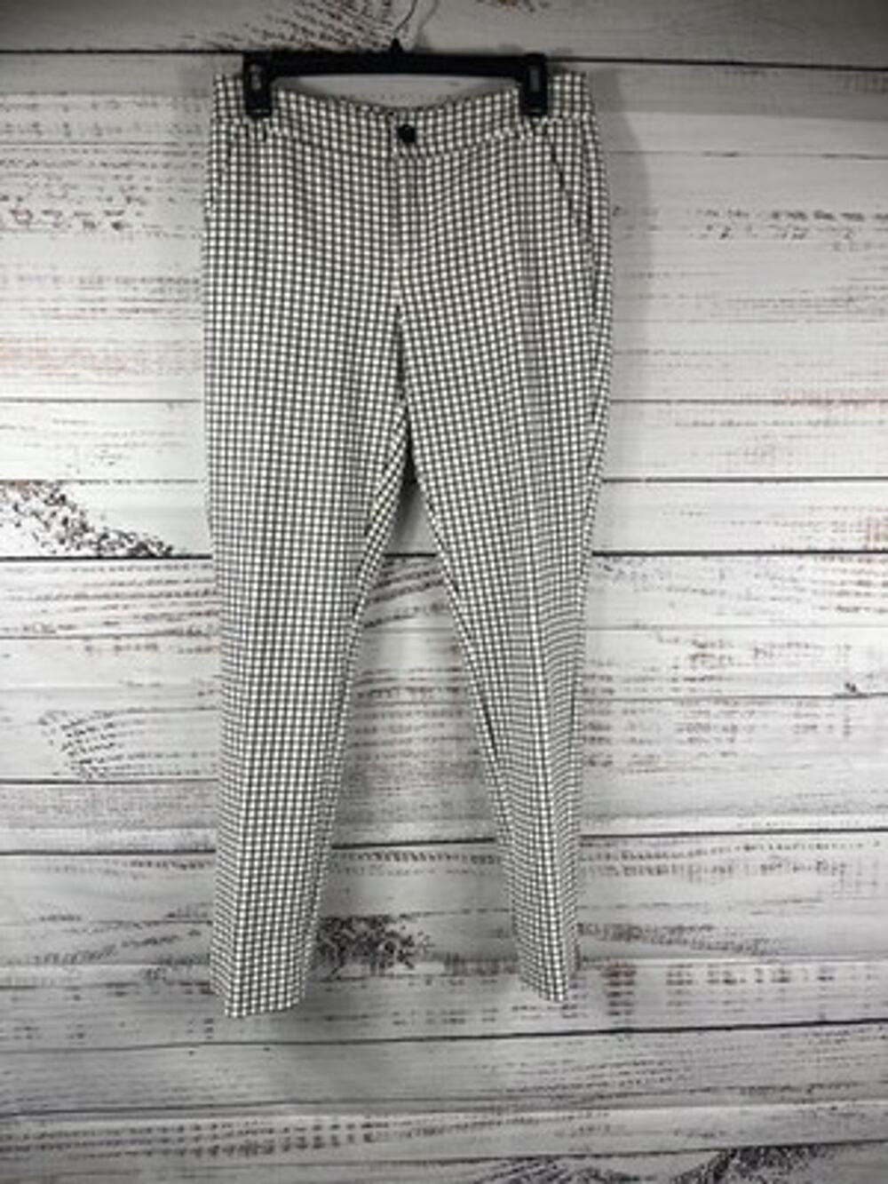 CAbi Pants Womens 4 White Check Twill Slim Tapered Ankle Stretch Dress Work